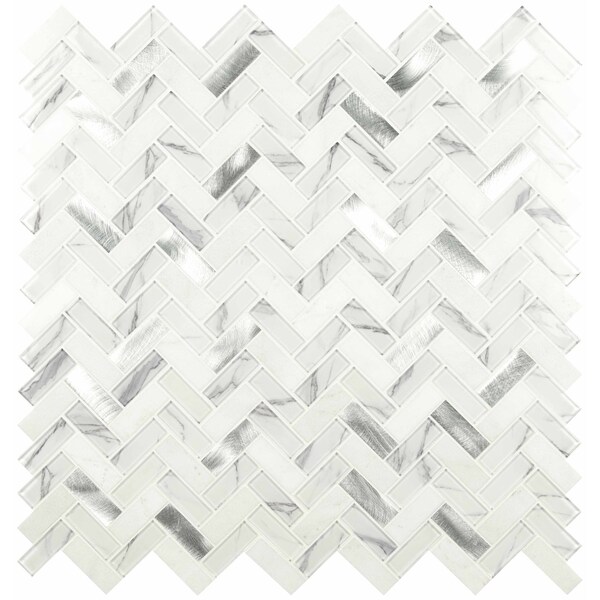 Msi Bytle Bianco Herringbone 12 In. X 12 In. X 6 Mm Textured Multi-Surface Mesh-Mounted Mosaic Tile, 15PK - ZOR-MD-0304