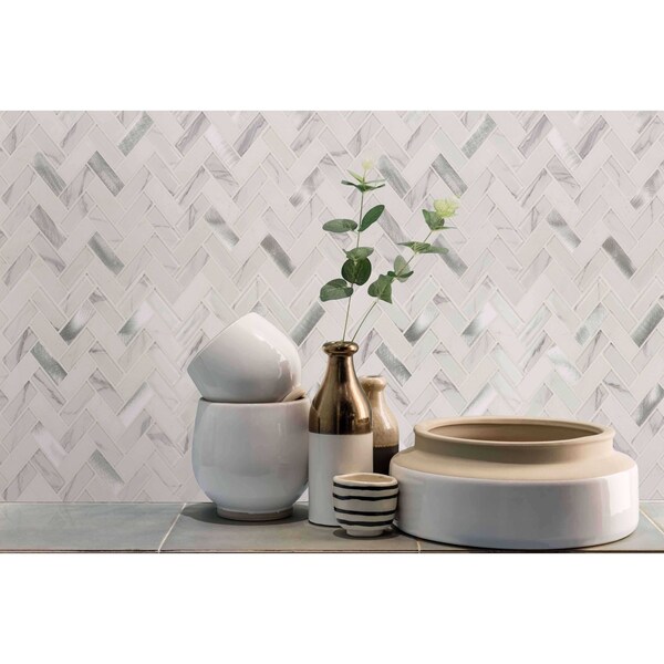 Msi Bytle Bianco Herringbone 12 In. X 12 In. X 6 Mm Textured Multi-Surface Mesh-Mounted Mosaic Tile, 15PK - ZOR-MD-0304
