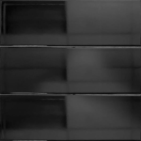 Apollo Tile Metro 4 in. x 12 in. Polished Black Ceramic Subway Wall Tile 10.4 sq ft/case - 34 pack - APLHMDT8854A