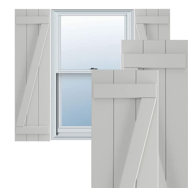 Ekena Millwork True Fit PVC Three Board Joined Board-n-Batten Shutters w/Z-Bar, Hailstorm Gray , 16 1/8W x 80H, PR - TFP102BBF16X080ST