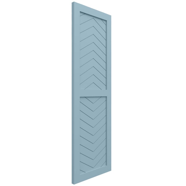 Ekena Millwork True Fit PVC Two Panel Chevron Modern Style Fixed Mount Shutters, Peaceful Blue, 18W x 42H, PR - TFP101CV18X042SB