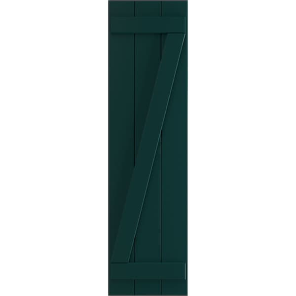 Ekena Millwork True Fit PVC Three Board Joined Board-n-Batten Shutters w/Z-Bar, Thermal Green , 16 1/8W x 43H, PR - TFP102BBF16X043FG