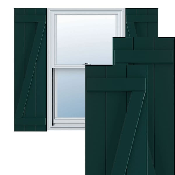 Ekena Millwork True Fit PVC Three Board Joined Board-n-Batten Shutters w/Z-Bar, Thermal Green , 16 1/8W x 43H, PR - TFP102BBF16X043FG