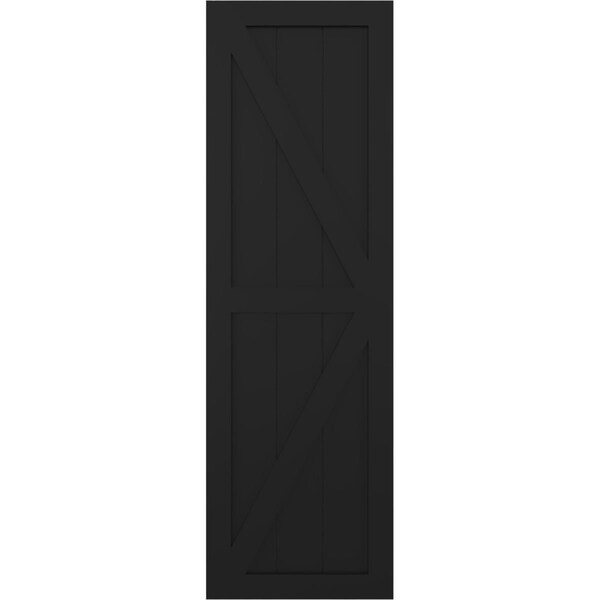 Ekena Millwork True Fit PVC Two Equal Panel Farmhouse Fixed Mount Shutters w/ Z-Bar, Black , 12W x 28H, PR - TFP102FH12X028BL
