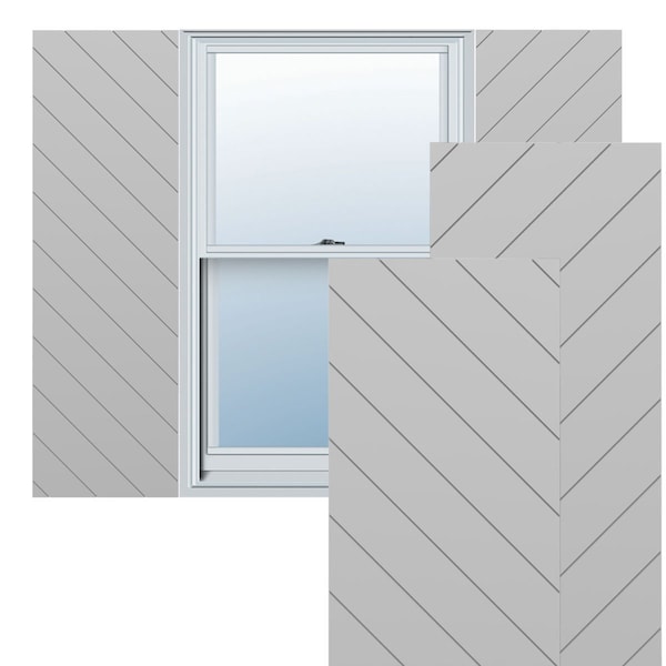 Ekena Millwork 18"W x 44"H True Fit PVC Diagonal Slat Modern Style Fixed Mount Shutters, Primed - TFP001DG18X044PR