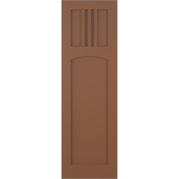 Ekena Millwork True Fit PVC San Miguel Mission Style Fixed Mount Shutters, Burnt Toffee, 18W x 47H, PR - TFP001SM18X047BT