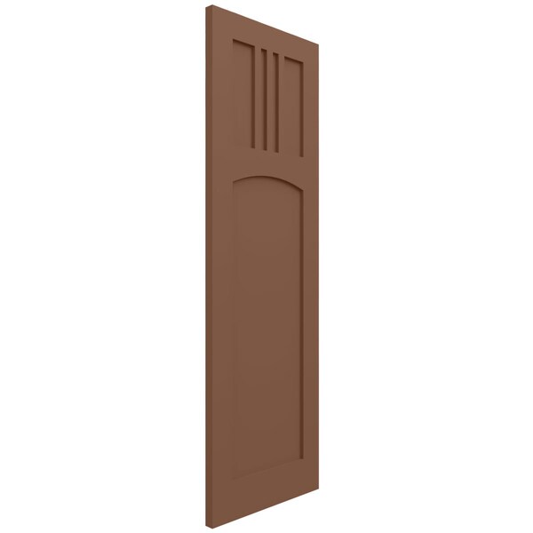 Ekena Millwork True Fit PVC San Miguel Mission Style Fixed Mount Shutters, Burnt Toffee, 18W x 47H, PR - TFP001SM18X047BT