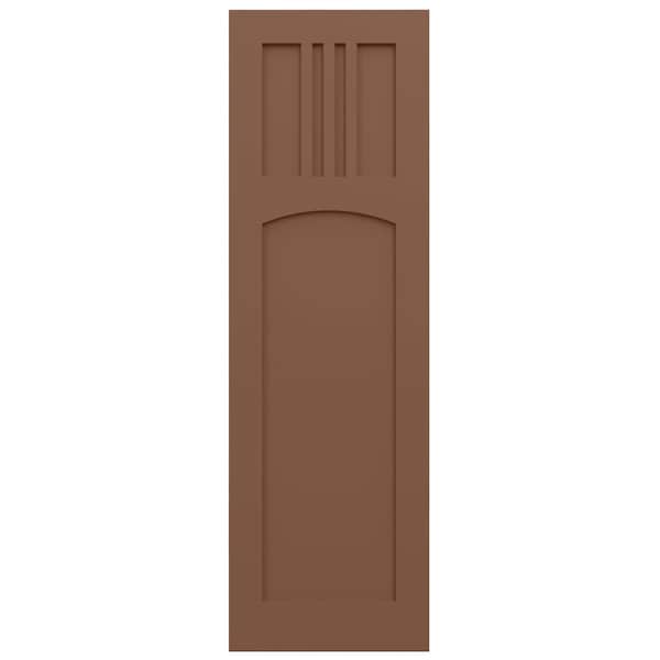 Ekena Millwork True Fit PVC San Miguel Mission Style Fixed Mount Shutters, Burnt Toffee, 18W x 47H, PR - TFP001SM18X047BT