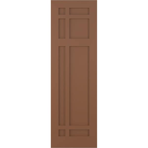 Ekena Millwork True Fit PVC San Juan Capistrano Mission Style Fixed Mount Shutters, Burnt Toffee, 12W x 64H, PR - TFP001SJ12X064BT