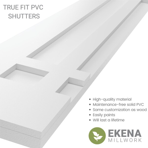 Ekena Millwork True Fit PVC San Juan Capistrano Mission Style Fixed Mount Shutters, Burnt Toffee, 12W x 64H, PR - TFP001SJ12X064BT
