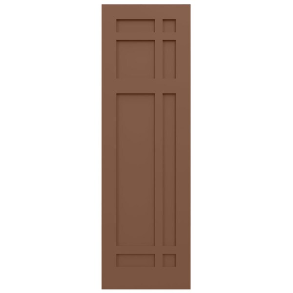 Ekena Millwork True Fit PVC San Juan Capistrano Mission Style Fixed Mount Shutters, Burnt Toffee, 12W x 64H, PR - TFP001SJ12X064BT