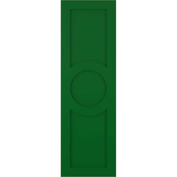 Ekena Millwork True Fit PVC Center Circle Arts & Crafts Fixed Mount Shutters, Viridian Green, 15W x 57H, PR - TFP001AC15X057HG