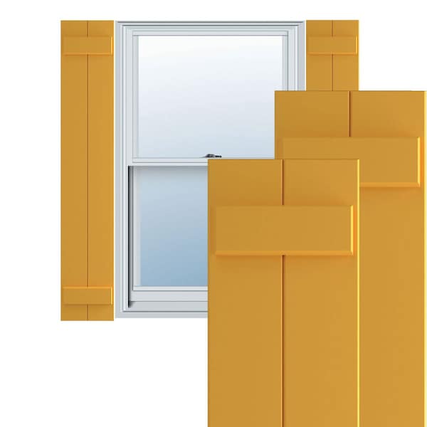 Ekena Millwork True Fit PVC, Two Board Joined Board-n-Batten Shutters, Turmeric, 10 3/4W x 49H, PR - TFP101BBF11X049TU