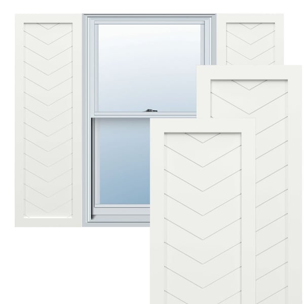 Ekena Millwork True Fit PVC Single Panel Chevron Modern Style Fixed Mount Shutters, Unfinished, 12W x 58H, PR - TFP001CV12X058UN