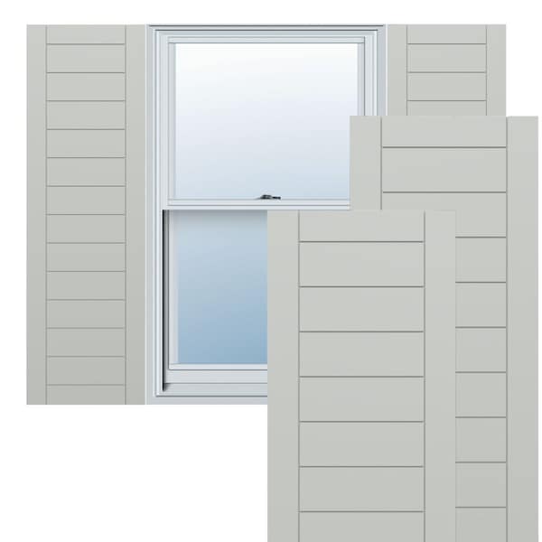 Ekena Millwork True Fit PVC Horizontal Slat Framed Modern Style Fixed Mount Shutters, Hailstorm Gray, 18W x 48H, PR - TFP001HF18X048ST