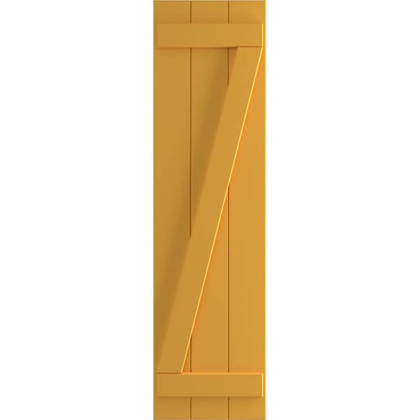 Ekena Millwork True Fit PVC, Three Board Joined Board-n-Batten Shutters w/Z-Bar, Turmeric , 16 1/8W x 35H, PR - TFP102BBF16X035TU