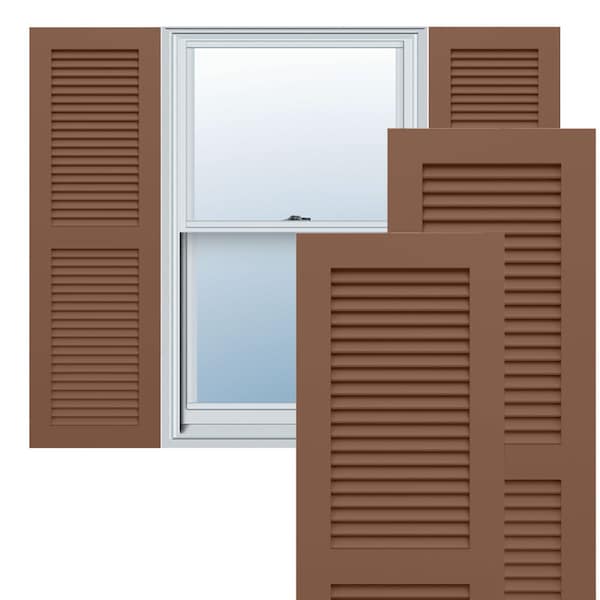 Ekena Millwork True Fit PVC, Two Equal Louver Shutters, Burnt Toffee, 12W x 28H, PR - TFP101LVF12X028BT