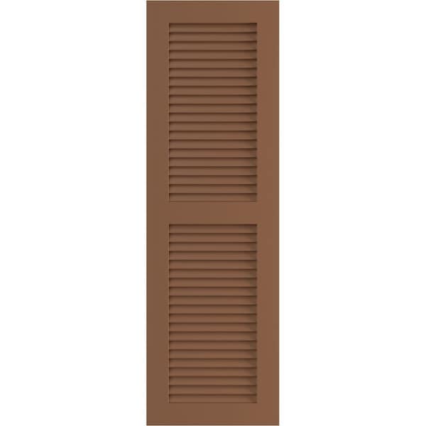 Ekena Millwork True Fit PVC, Two Equal Louver Shutters, Burnt Toffee, 12W x 28H, PR - TFP101LVF12X028BT