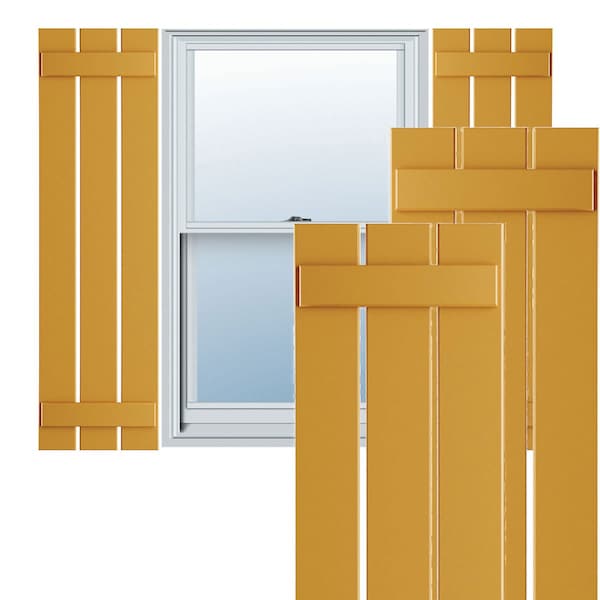 Ekena Millwork True Fit PVC, Three Board Spaced Board-n-Batten Shutters, Turmeric , 17 1/8W x 48H, PR - TFP101SBF17X048TU