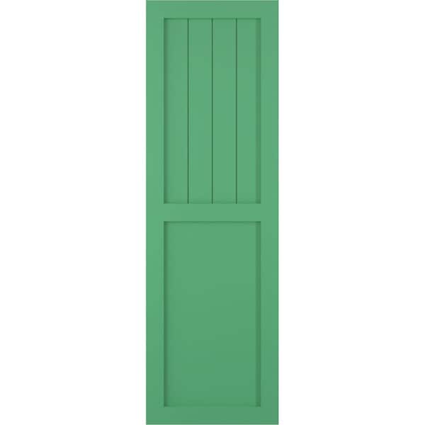 Ekena Millwork True Fit PVC Farmhouse/Flat Panel Combination Fixed Mount Shutters, Lilly Pads, 15W x 51H, PR - TFP101FC15X051LP