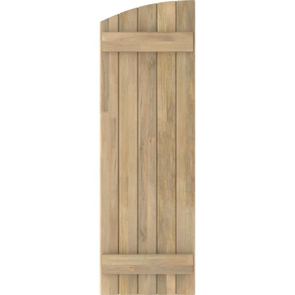 Ekena Millwork Americraft 5-Board (2 Batten) Wood Joined Board-n-Batten Shutters w/Ellipt Top, ARW101BE518X65UNH, PR - ARW101BE518X65UNH