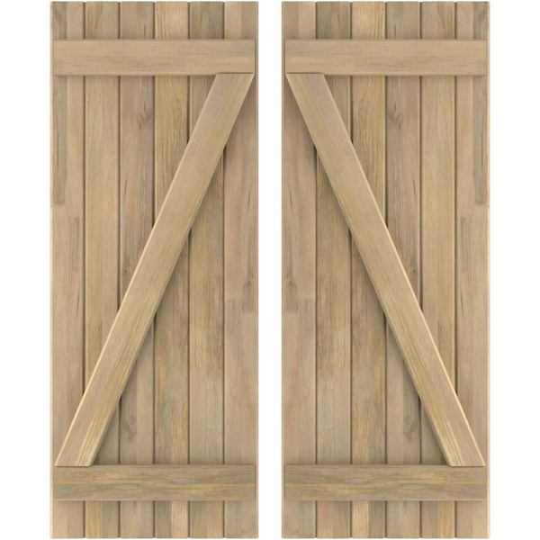 Ekena Millwork Americraft 6-Board (2 Batten) Wood Joined Board-n-Batten Shutters w/ Z-Bar, ARW102BB621X40UNH, PR - ARW102BB621X40UNH