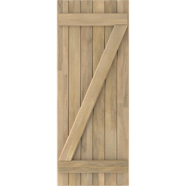 Ekena Millwork Americraft 6-Board (2 Batten) Wood Joined Board-n-Batten Shutters w/ Z-Bar, ARW102BB621X54UNH, PR - ARW102BB621X54UNH