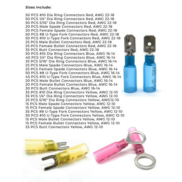 Conjunto surtido de conectores terminales termocontraíbles de grado marino de Boltsandnuts.Com - 961 piezas - Kit surtido #380