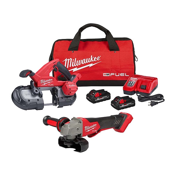 Milwaukee Tool Band Saw Kit and Grinder, 18 V, Includes Batteries (3.0 Ah) & Charger - 2829-22, 2888-20