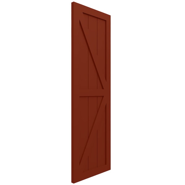 Ekena Millwork True Fit PVC Two Equal Panel Farmhouse Fixed Mount Shutters w/ Z-Bar, Pepper Red , 18W x 50H, PR - TFP102FH18X050MR