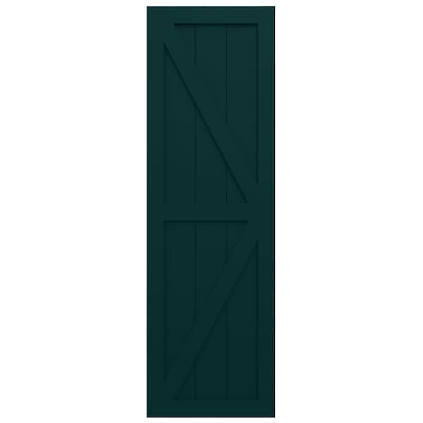 Ekena Millwork True Fit PVC Two Equal Panel Farmhouse Fixed Mount Shutters w/ Z-Bar, Thermal Green , 18W x 42H, PR - TFP102FH18X042FG