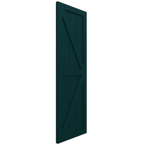Ekena Millwork True Fit PVC Two Equal Panel Farmhouse Fixed Mount Shutters w/ Z-Bar, Thermal Green , 18W x 42H, PR - TFP102FH18X042FG