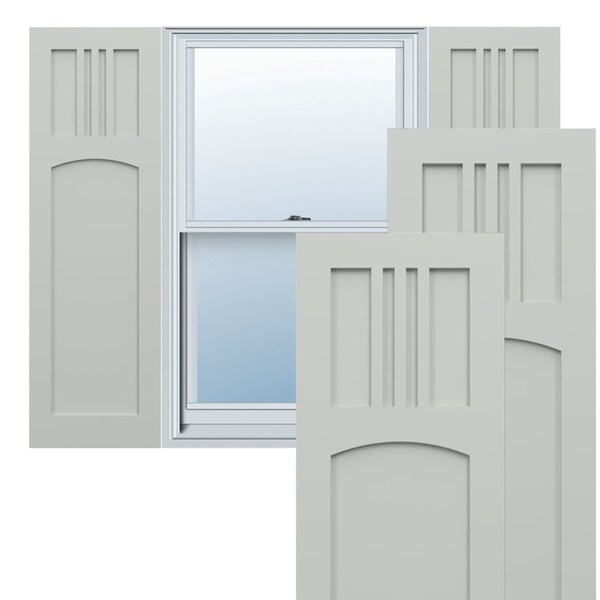 Ekena Millwork True Fit PVC San Miguel Mission Style Fixed Mount Shutters, Hailstorm Gray, 18W x 65H, PR - TFP001SM18X065ST