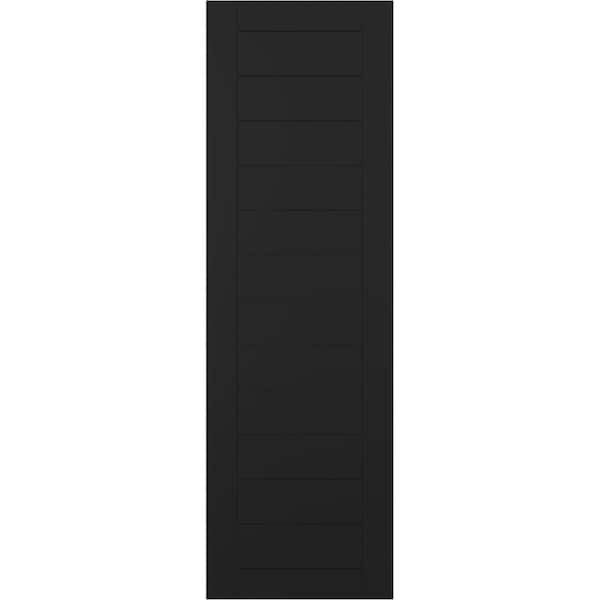 Ekena Millwork True Fit PVC Horizontal Slat Framed Modern Style Fixed Mount Shutters, Black, 18W x 27H, PR - TFP001HF18X027BL