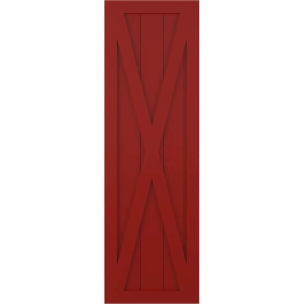 Ekena Millwork True Fit PVC Single X-Board Farmhouse Fixed Mount Shutters, Fire Red, 12W x 25H, PR - TFP001FH12X025BR