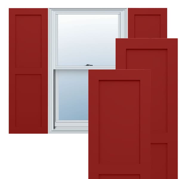 Ekena Millwork True Fit PVC Two Equal Flat Panel Shutters, Fire Red, 18W x 66H, PR - TFP101FPF18X066BR