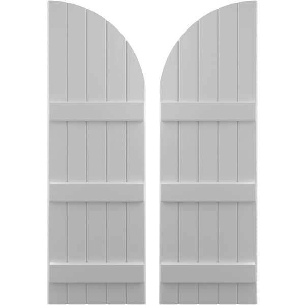 Ekena Millwork Americraft 5-Board (3 Batten) Wood Joined Board-n-Batten Shutters w/ Arch Top, ARW401BQ518X34PRH - ARW401BQ518X34PRH