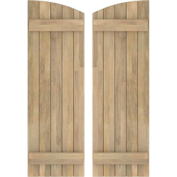 Ekena Millwork Americraft 5-Board (2 Batten) Wood Joined Board-n-Batten Shutters w/Ellipt Top, ARW101BE518X76UNH, PR - ARW101BE518X76UNH