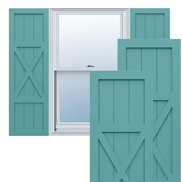 Ekena Millwork True Fit PVC Center X-Board Farmhouse Fixed Mount Shutters, Pure Turquoise , 18W x 77H, PR - TFP107FH18X077PT