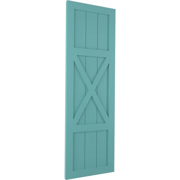 Ekena Millwork True Fit PVC Center X-Board Farmhouse Fixed Mount Shutters, Pure Turquoise , 18W x 77H, PR - TFP107FH18X077PT