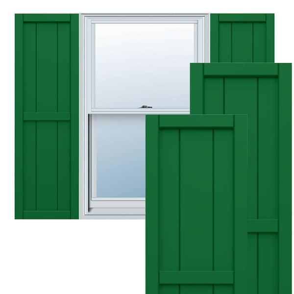 Ekena Millwork True Fit PVC, Two Board Framed Board-n-Batten Shutters, Viridian Green, 10 3/4W x 103H, PR - TFP101BF11X103HG