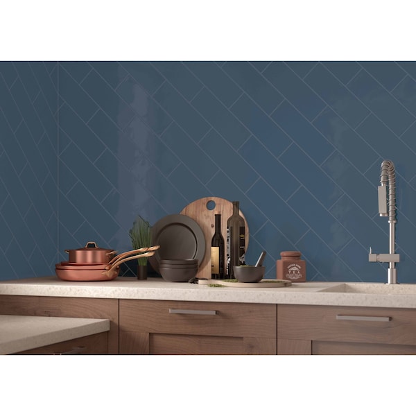 Msi Urbano Navy Bullnose 4 In. X 12 In. Glossy Ceramic Wall Tile, 12PK - ZOR-PT-TR-0207