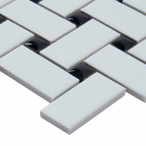 Msi Retro Weave Bianco SAMPLE Porcelain Mesh-Mounted Mosaic Tile - ZOR-MD-0217-SAM