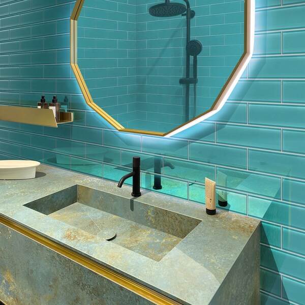 Apollo Tile 3X12 Aquamarine Glossy Subway Glass Tile 5 Sq.Ft., 20PK - APLA99041312EC107