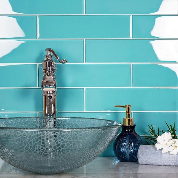Apollo Tile 3X12 Aquamarine Glossy Subway Glass Tile 5 Sq.Ft., 20PK - APLA99041312EC107