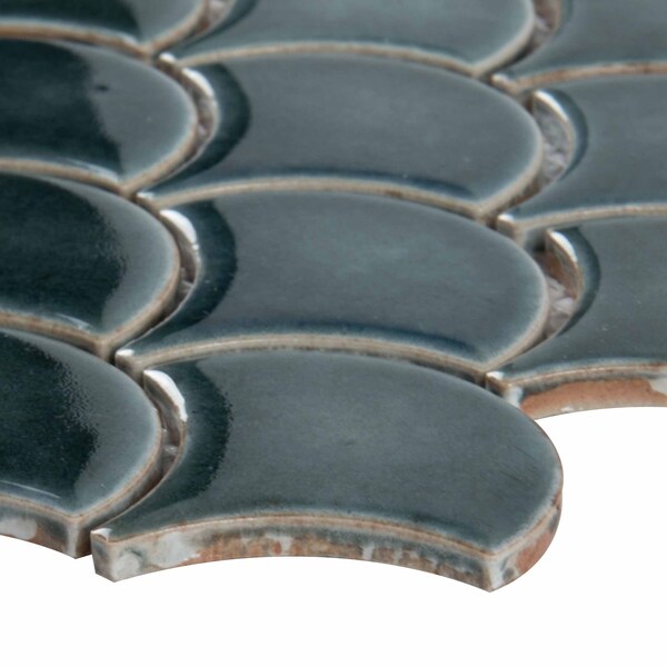 Msi Azul Scallop Glossy 13.11 In. X 9.96 In. X 8Mm Glazed Porcelain Mesh-Mounted Mosaic Tile, 10PK - ZOR-MD-0225