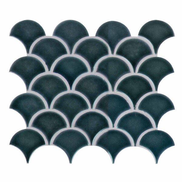 Msi Azul Scallop Glossy 13.11 In. X 9.96 In. X 8Mm Glazed Porcelain Mesh-Mounted Mosaic Tile, 10PK - ZOR-MD-0225