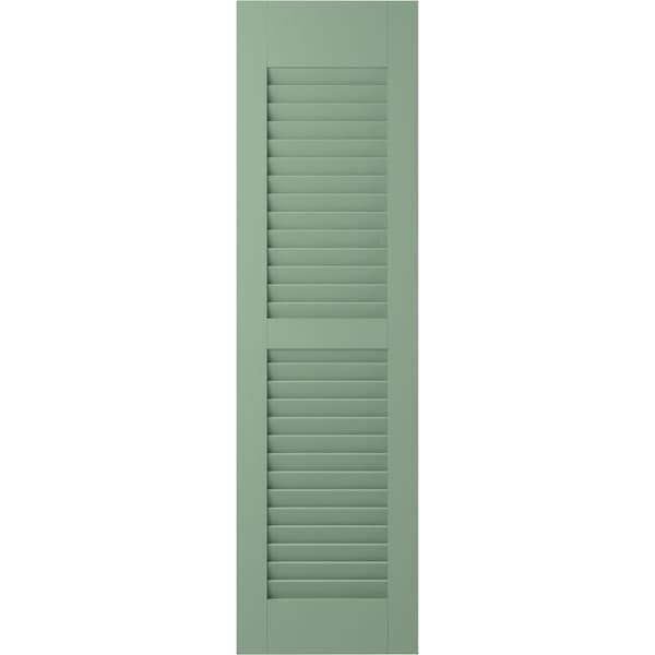 Ekena Millwork 12W x 32H Americraft Two Equal Louver Exterior Real Wood Shutters, Track Green, PR - RW101LV12X32TGH
