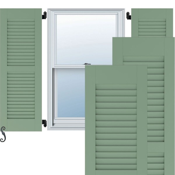 Ekena Millwork 12W x 32H Americraft Two Equal Louver Exterior Real Wood Shutters, Track Green, PR - RW101LV12X32TGH