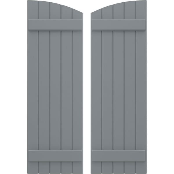 Ekena Millwork Americraft 5-Board (2 Batten) Wood Joined Board-n-Batten Shutters w/Ellipt Top, ARW101BE518X71CHH, PR - ARW101BE518X71CHH